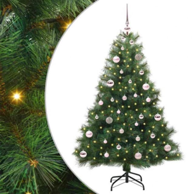 vidaXL Artificial Christmas Tree with 150 LEDs, Pink Balls Green 150 x 94cm PE and PVC, Green 3397772