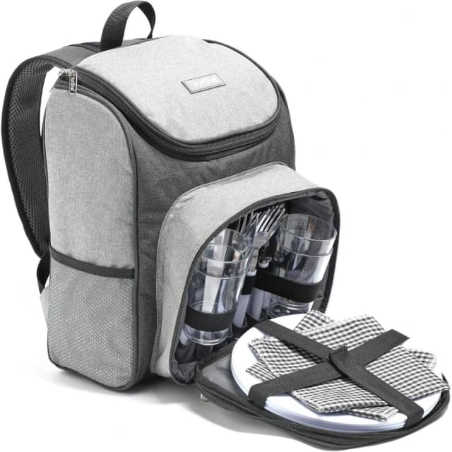 VonShef 4 Person Weatherproof Grey Picnic Backpack Grey unisex