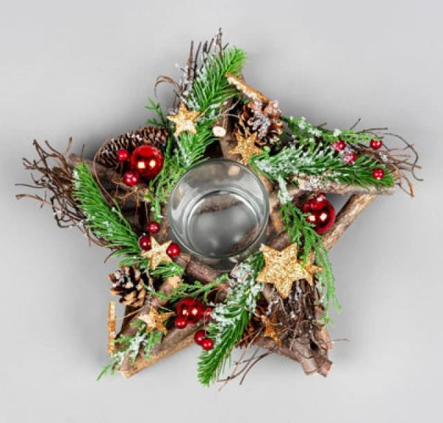 Shatchi 22cm Twig Star Candle Holder Red/Brown Multi