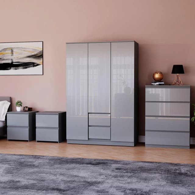 Lassic Vida Designs Glinton Gloss 4 Piece Bedroom Set 7 Grey unisex 4 Piece