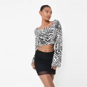 Missguided Zebra Flared Sleeve Crop Co Ord - Black