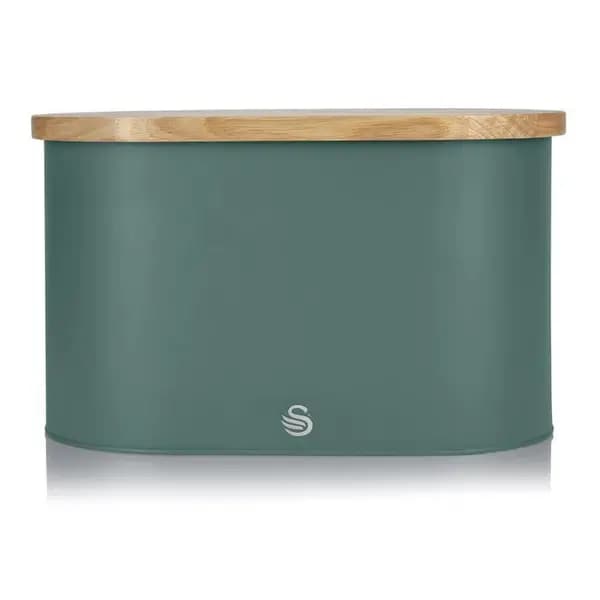 Swan Nordic Oval Bread Bin With Cutting Board Lid Green