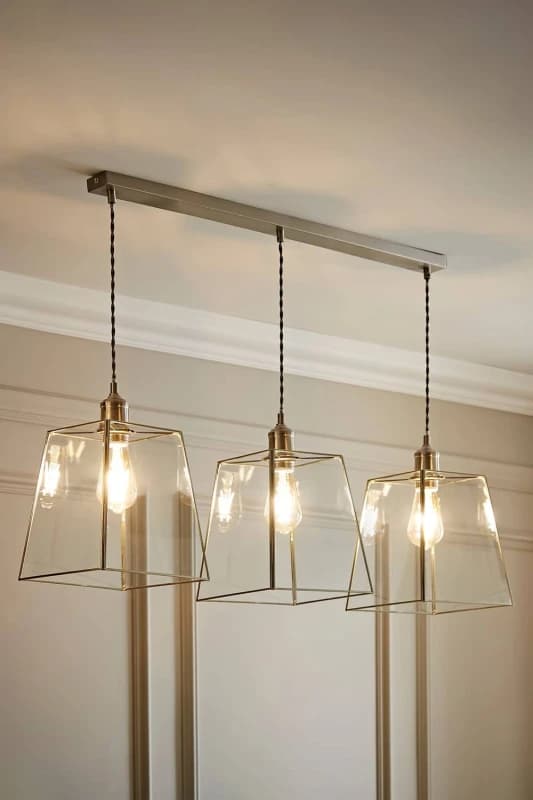 ValueLights ValueLights Susie Glass Lantern Lamp Shade 3 Drop Diner Ceiling Pendant Light in Silver Silver One Size Unisex 5059406062599