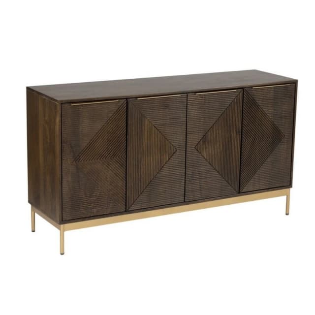 Jaipur Furniture Ltd Zaine Carving 4 Door Sideboard - Mango Wood - L40 x W138 x H76cm - Dark Finish - Fully Assembled in Brown Brown Unisex