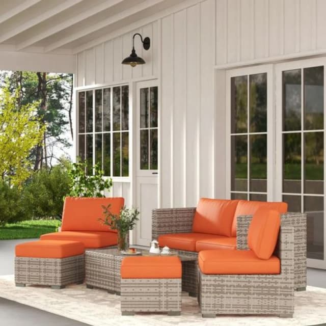 Outsunny 8pc Outdoor Patio Furniture Set Weather Wicker Rattan Sofa Chair Orange 860-099V70OG