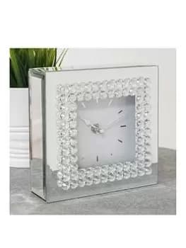 Hestia Mirror Glass Mantel Clock With Crystal Border