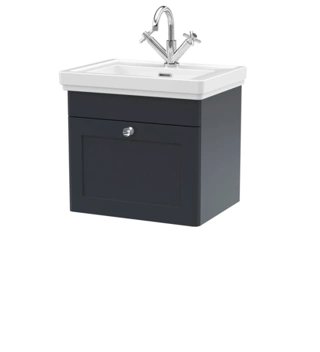 Balterley Traditional Wall Hung 1 Drawer Vanity 1 Tap Hole Fireclay Basin 500mm Grey