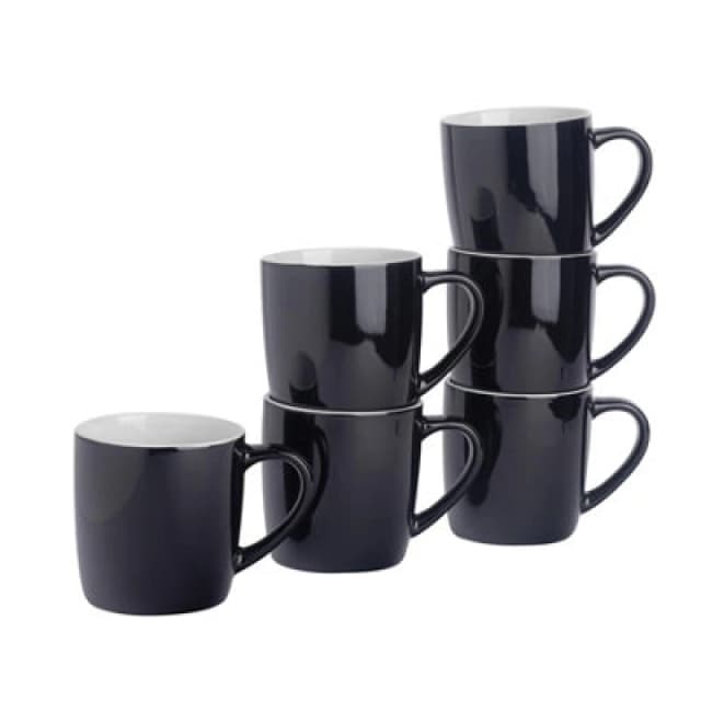 Argon Tableware 2X Coloured Coffee Mugs - 350Ml - Black - Durable Stoneware Cappuccino Tea Cup Dishwasher & Microwave Safe