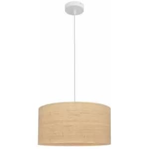 Helam Abba Cylindrical Pendant Ceiling Light Natural Rattan, White 40cm
