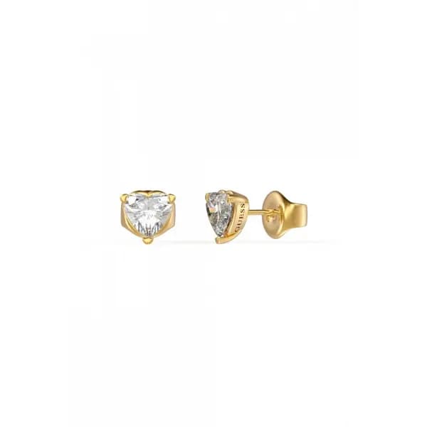 Guess Jewellery Ladies Gold Plated 7mm Clear Solitaire Heart Stud Earr