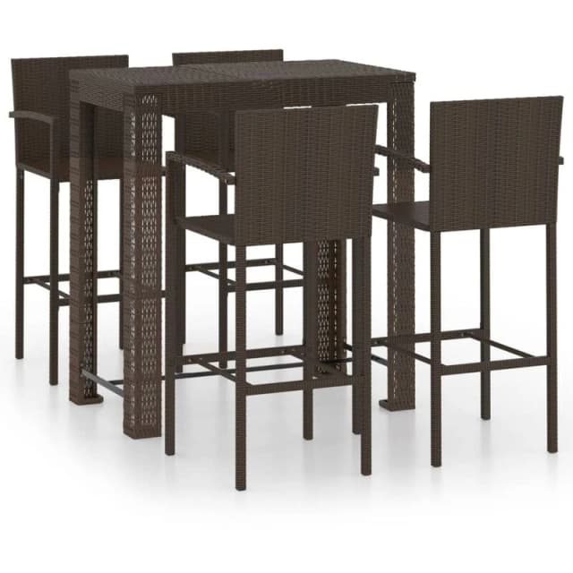 VIDAXL 5 Piece Outdoor Bar Set with Armrest Poly Rattan Brown Vidaxl 8720286247457