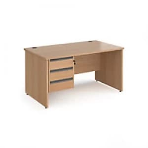 Dams International Straight Desk with Beech Coloured MFC Top and Graphite Frame Panel Legs and 3 Lockable Drawer Pedestal Contract 25 1400 x 800 x 725