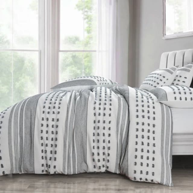 Intimates Modern Tufted Design Duvet Cover & Pillowcase Set, Durable Bedding Collection, Machine Washable Bedroom Set - White