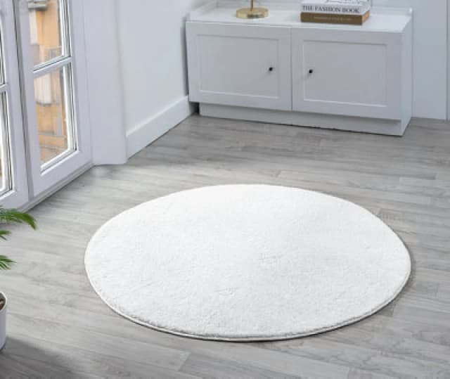 Comfy Washable Low Pile Living Room Area Rug - Anti Slip Felt Backing Silver 100Cm Diameter