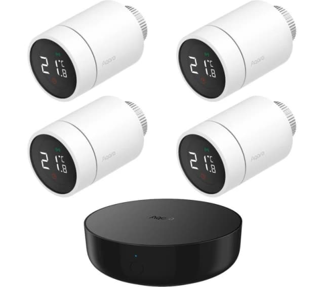 AQARA Wireless E1 Smart Radiator Thermostat Starter Kit - Pack of 4, Black,White 5055167736328