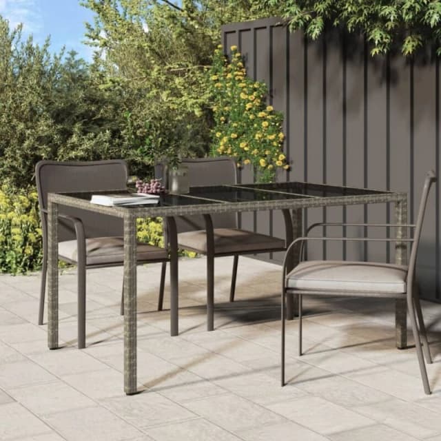 VIDAXL Garden Table 150x90x75cm Tempered Glass and Poly Rattan Grey Vidaxl 8720286666449