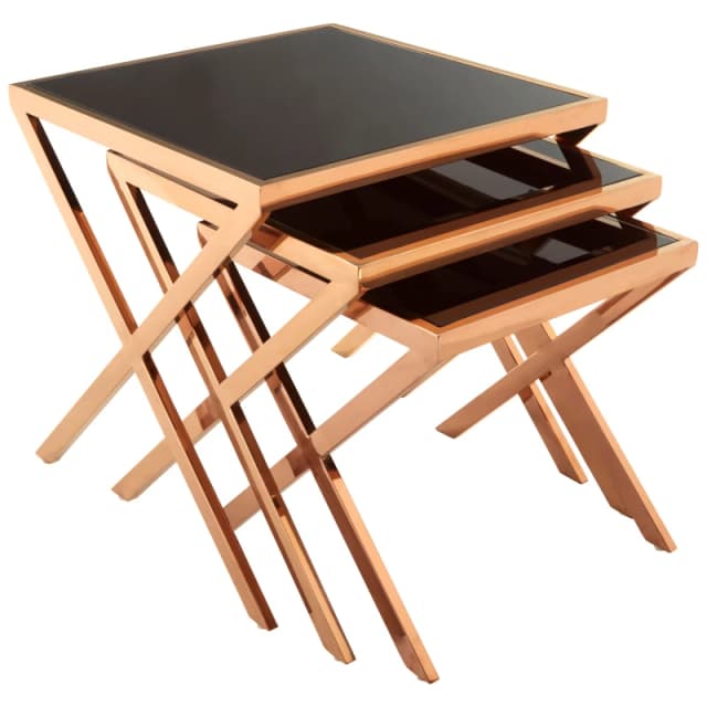 Premier Housewares Space Saving Design Rose Gold Nesting Table, Elegant Modern Side Table For Livingroom, Durable Bedside Table Gold