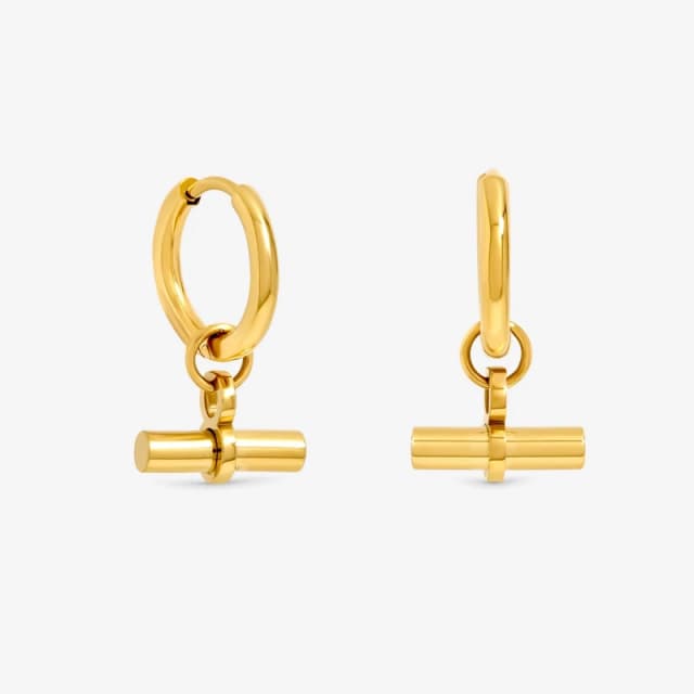 Jon Richard Gold Plated Waterproof T-Bar Huggie Hoop Earrings Gold female One Size