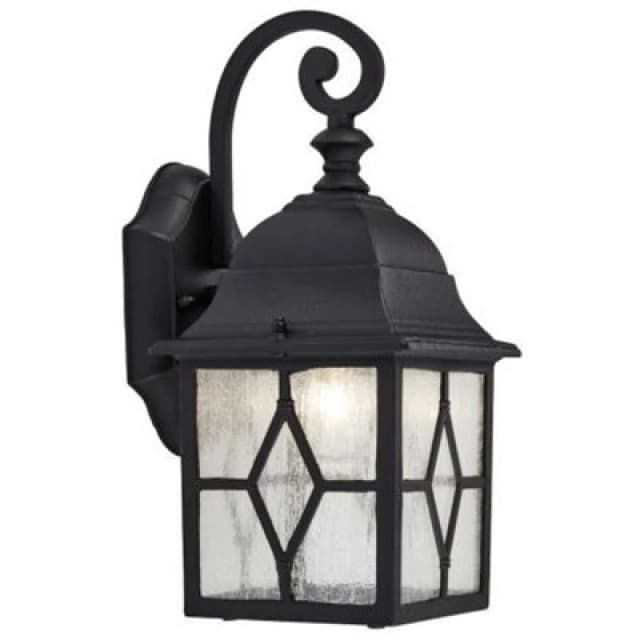 Happy Homewares Traditional Outdoor Matt Black Wall Lantern Light With Cathedral Lead Glass