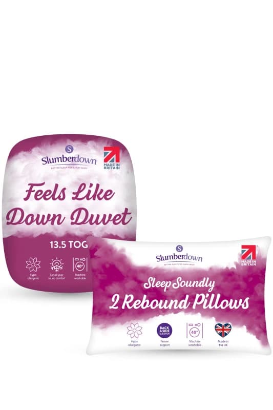 Slumberdown Slumberdown Feels Like Down 13.5 Tog Duvet with 2 Rebound Pillows in White Size: Super King White Super King Unisex 5061016122280
