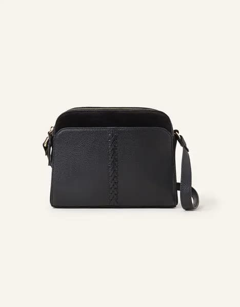 Accessorize Leather Double Zip Cross-Body Bag Black