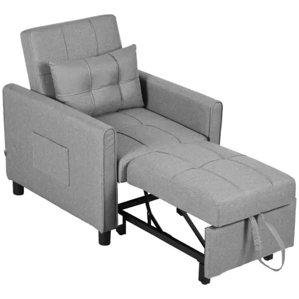 HOMCOM Folding Chair Bed Pull Out Sleeper Chair with Adjustable Backrest Light Grey