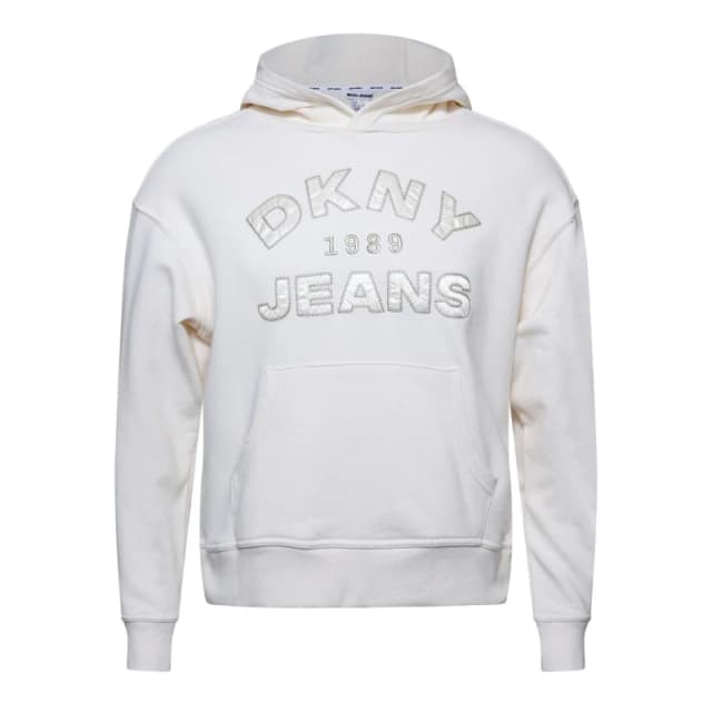 DKNY Jeans Satin Applique Chainstitch Logo Hoodie Beige female M