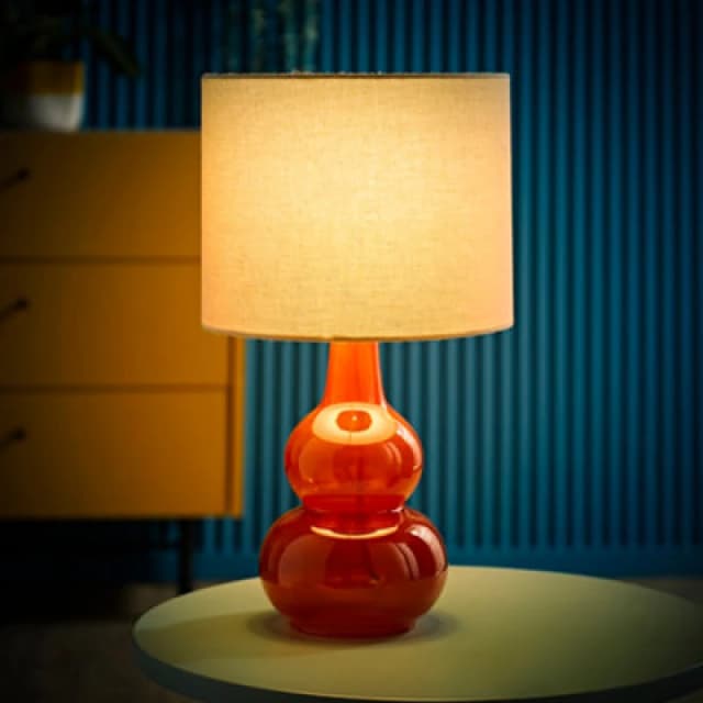 ValueLights ValueLights Maguire Natural Linen Shade Burnt Orange Glass Table Lamp and Bulb Burnt Orange One Size Unisex 5059406067617