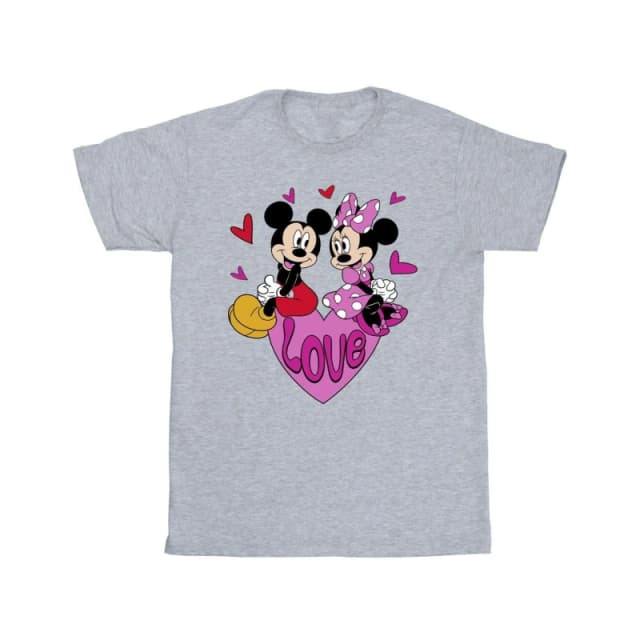Disney Men Love Hearts Mickey & Minnie Mouse T-Shirt in Grey Size: Small Grey S Male 5063376317610