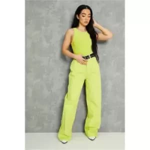 I Saw It First Lime Green Double Layer Slinky Racer Front Bodysuit - Green