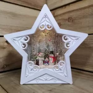 Snowtime Christmas 25cm Water Star With Snowmen Scene & LED's