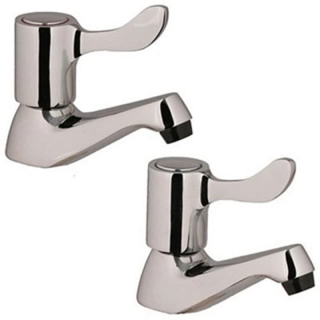 Buyaparcel Hot Cold Lever Basin Sink Pillar Taps Chrome Plated 1/2" Fitting 1/4" Turn Pair