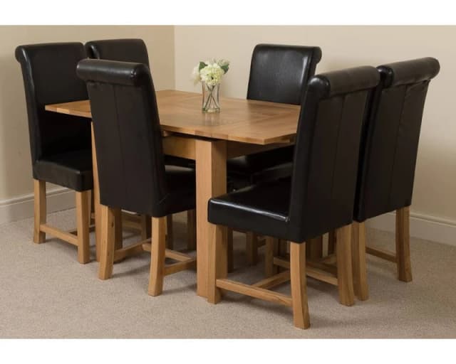 Thats Furniture Richmond 90-150cm Oak Extending Dining Table + 6 Washington Leather Chairs in Black Unisex