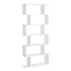Homcom Tall 6 Tier Wooden Modern S Shaped Shelf Bookcase Display Unit White