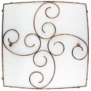 Merano Davenport 2 Light Decorative Flush Ceiling Light Satinated White Glass, Antique Brown Metal LED E27