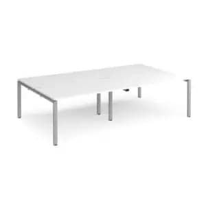 Bench Desk 4 Person Rectangular Desks 2800mm White Tops With Silver Frames 1600mm Depth Adapt