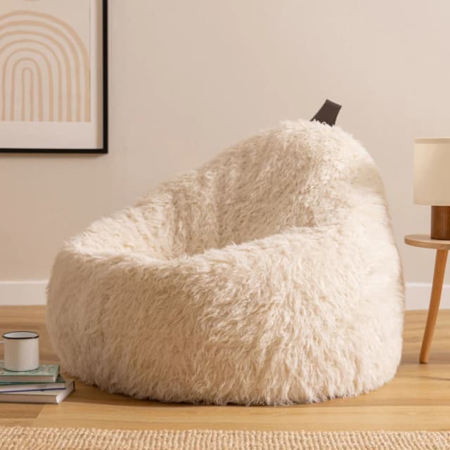 icon Cocoon Faux Fur Bean Bag Natural Bean Bag Chairs in White White Unisex