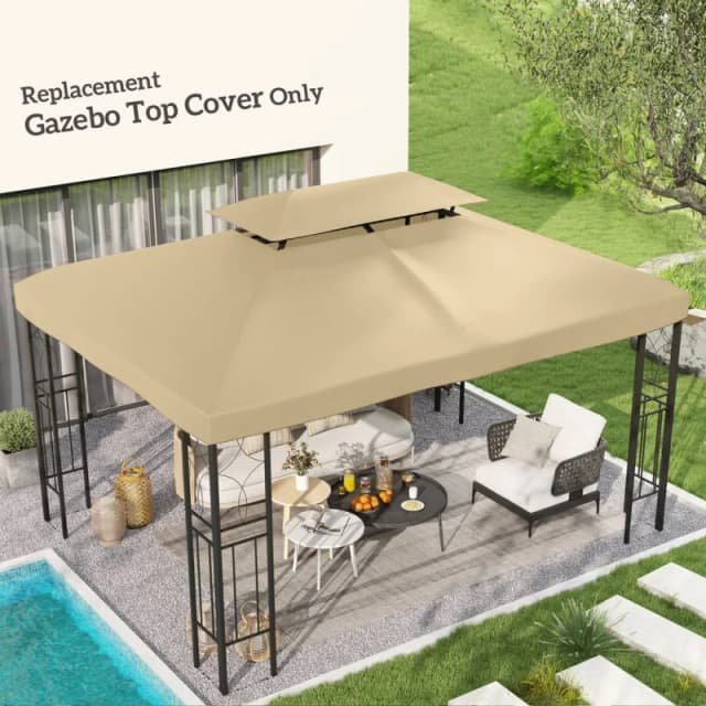 OUTSUNNY 3x4m Gazebo Replacement Roof Canopy 2 Tier Top UV Cover Cream White Cream Unisex