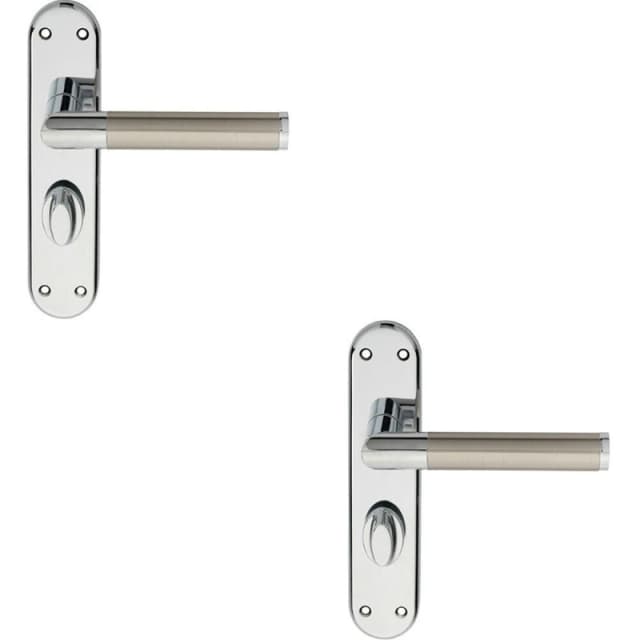 Loops 2x Round Bar Lever on Bathroom Backplate Door Handle 180 x 40mm Chrome & Nickel Metallics