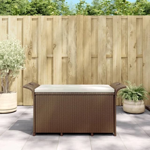 VIDAXL Garden Bench with Cushion Brown 116x46x57cm Poly Rattan Vidaxl 8720845789992
