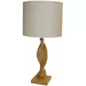 Table Lamp Oak Effect Resin & Natural Linen 10W LED E27 Base & Shade