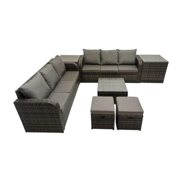 Fimous Rattan Garden Outdoor Furniture Set with 2 Side Tables 2 Small Stools in Dark Grey Dark Grey Unisex