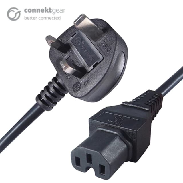 Dp Building Systems connektgear 2m UK Mains Hot Rated Power Cable UK Plug to C15 Socket 27-0338