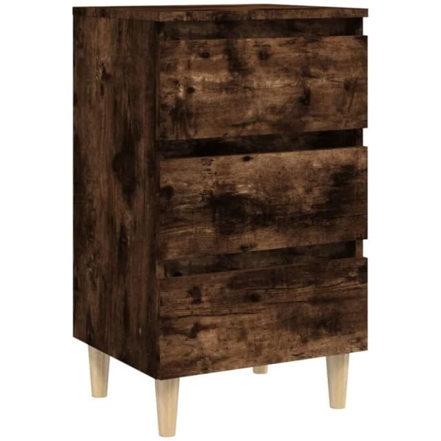 VIDAXL Bed Cabinet with Solid Wood Legs Smoked Oak 40x35x69cm vidaXL 8720286854839