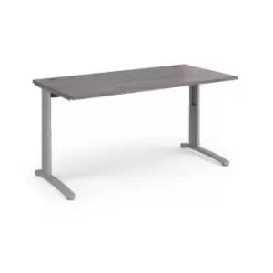 Dams TR10 height settable straight desk 1600mm x 800mm - silver frame, grey oak