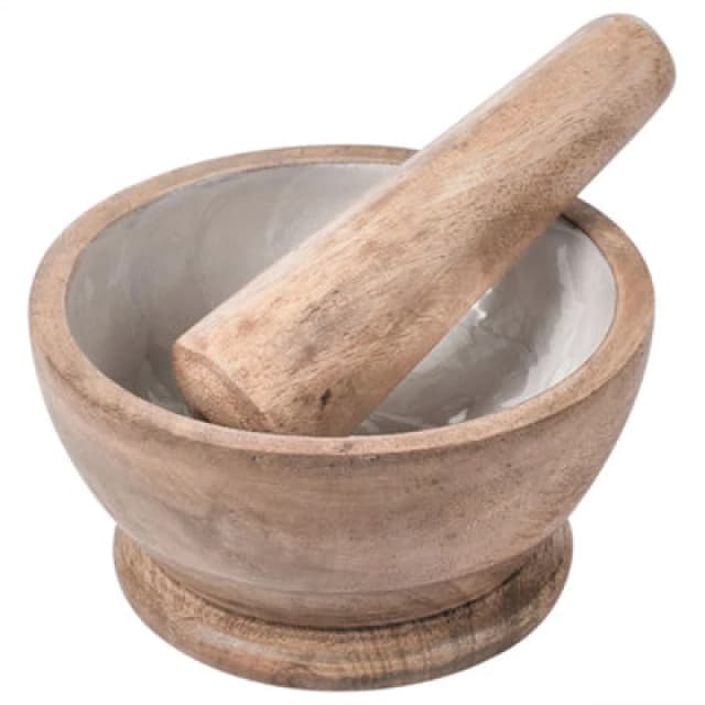 Beliani Mortar And Pestle Qena Mango Wood Brown/ White