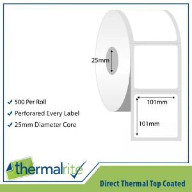 Thermalrite Thermalrite Direct Thermal Labels101x101mm 25mm core (Pack 20 Rolls of 500 Labels per Roll) - RL101.101DT-25 RL101.101DT-25