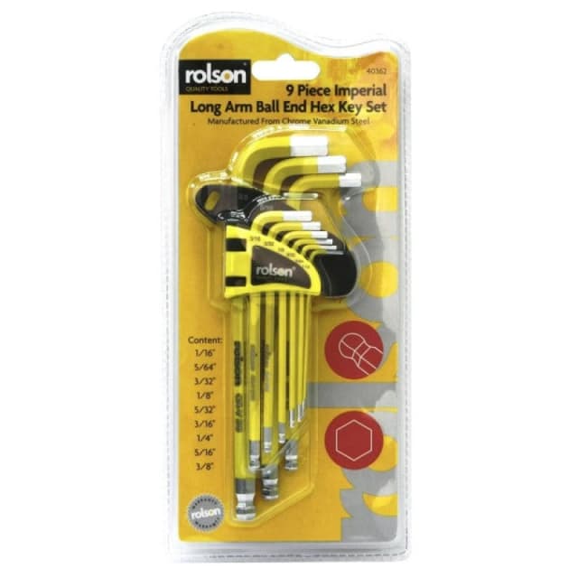 Rolson 9 Piece Imperial Long Arm Ball End Hex Key Set