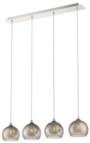 Spring 4 Light Ceiling Pendant Bar Chrome, Smoked grey with Glass Shades, G9