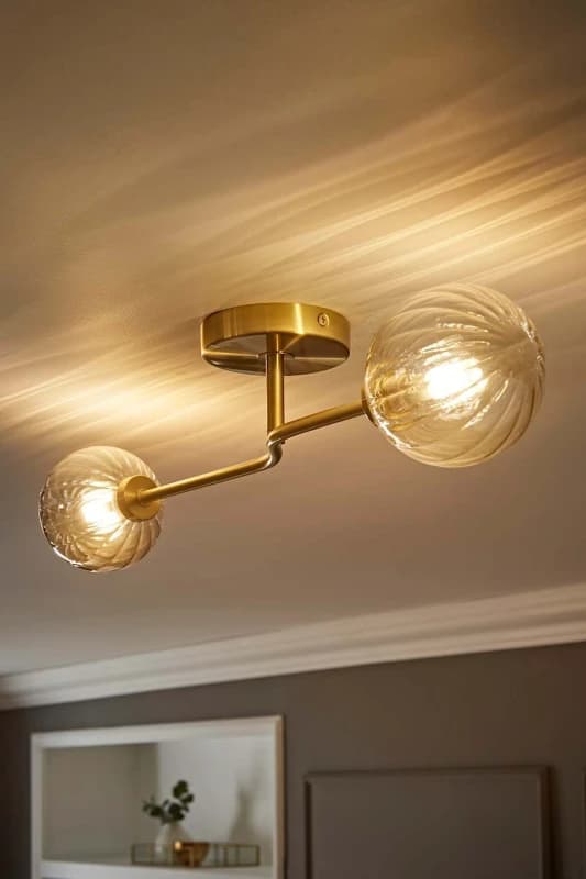 ValueLights Chessy Asymmetric Ribbed Glass Globe Gold Bar Ceiling Light with LED Bulbs Gold